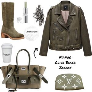 Mango Olive Green Biker Biker Jacket